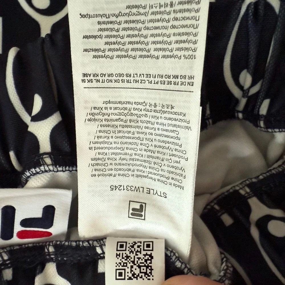 Fila Navy White Tennis‎ Racket Print Midi Skirt w/ Pockets Women's Medium NWT